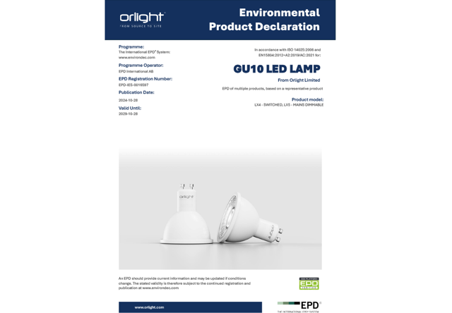 Orlight's EPD For GU10 LED Lamps Now Live!